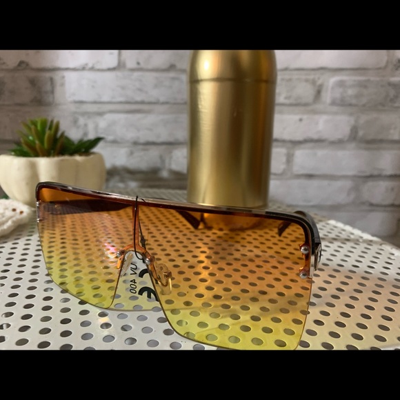 Orange ombré multi tone square oversized fashion sunglasses - Picture 4 of 14